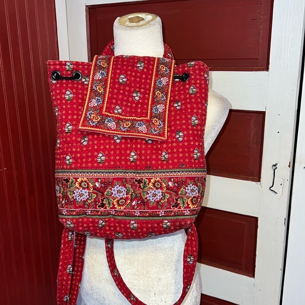 Vintage Vera Bradley old style backpack in retired Provincial Red pattern